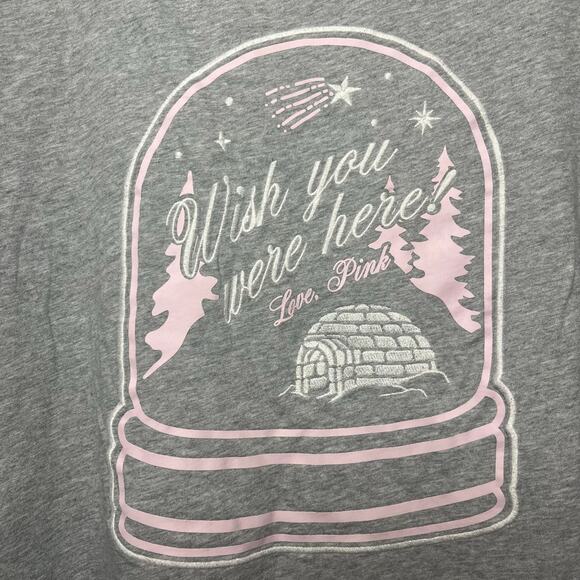 Victoria’s Secret PINK Gray Long Sleeve Tee XXL Wish You Were Here Snow Globe - Picture 6 of 6